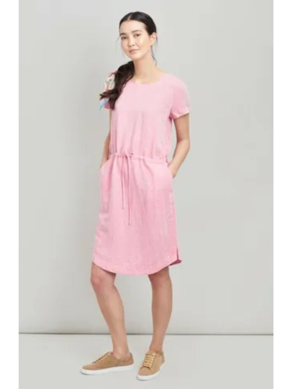 Joules Kiera Drawstring Waisted Cap Sleeve Dress in Rosehip Pink